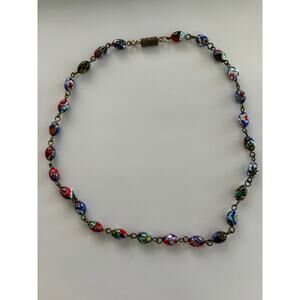 VTG Colorful Murano Venetian Millefiori Art Glass Beaded Necklace 16” Long